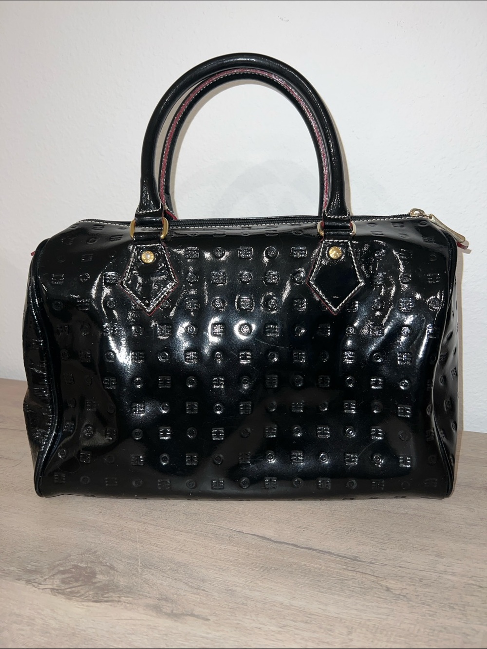 Arcadia Made in Italy Black Patent Top-Handle Satchel Bag